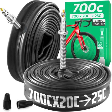 Chambre à air 700C - Pour pneus de 700x18C à 700x25C - ETRTO 18-622 à 25-622 - Valve Presta 60 mm - Lot de 2 (1/5)
