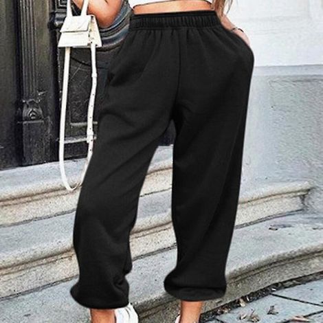 Pantalon de jogging oversize décontracté pour femme, pantalon élastique, idéal pour la salle de sport et les moments de détente - Taille S - Noir (1/4)