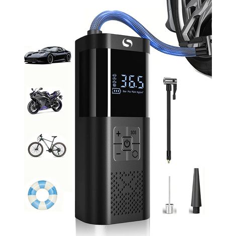 Compresseur à Air Portatif, Gonfleur Pneus Voiture sans Fil avec Jauge, Accessoire Voiture pour Hommes, Mini Compresseur 150PSI avec Lumière LED pour Voiture Moto Bicyclette Boule (1/5)
