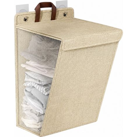 Panier à linge pliable pour salle de bain, beige, mural, panier à linge suspendu beige (1/5)
