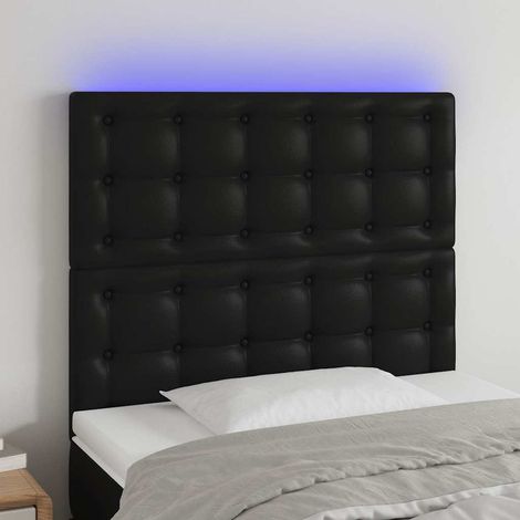 Tête de lit LED réglable en hauteur en similicuir noir 100 x 5 x 118/128 cm, 11.43kg - PANGIVO (1/5)