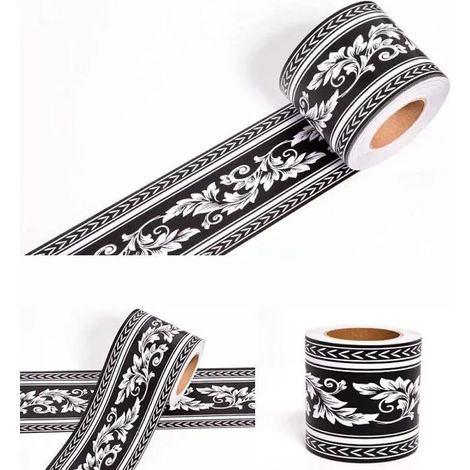 Frises Papier Peint Motif blanc 12x500cm, moulure murale autocollante, plinthe adhésive PVC. - Motif Blanc - Motif Blanc 12 x 500 cm (1/4)