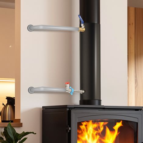 Randaco Tuyau de poêle avec serpentin chauffant en acier inoxydable, diamètre 12 cm, hauteur 52,5 cm, kit de chauffage complet avec vanne et accessoires pour l'eau chaude et le chauffage domestique (1/5)