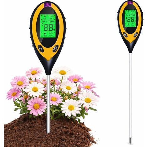Testeur de Sol 4 en 1, pH Metre Sol, Test pH Terre, Testeur Sols Digital avec Temperature Lumiere, Humidimetre Plante Sonde 19,6 cm pour Jardin Balcon Plantes Interieur (1/5)