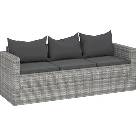 Canapé de jardin 3 places avec coussins Gris Résine tressée (1/5)