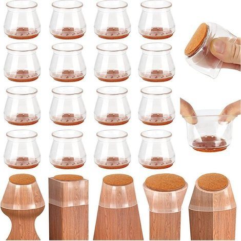 Protecteurs de sol de chaise en silicone transparent rondes, 16 petits capuchons de jambe de chaise en silicone avec feutre, housses de protection de jambe de chaise en silicone, S (1/5)