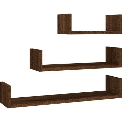 vidaXL Mensole Espositive Parete 3 pz Rovere Marrone Legno Multistrato (1/5)