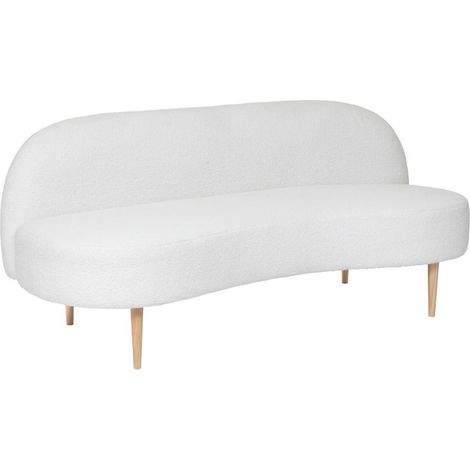 Banquette en bouclette avec 2 places en tissu coloris Blanc, pieds en bois naturel - Longueur 172 x Profondeur 75 x Hauteur 72 cm (1/5)