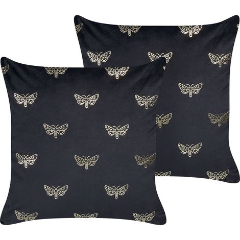 Dekokissen 2er Set YUZURI Samtstoff 45 x 45 cm Schwarz Tiermuster
