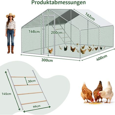 Hühnergehege 3x4x2 m aus Metall mit wasserdichter PE-Plane und Schloss MODENUIT (1/2)