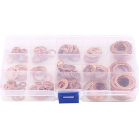 Kit de 150 rondelles plates en cuivre, 15 tailles métriques, avec boîte. (1/5)