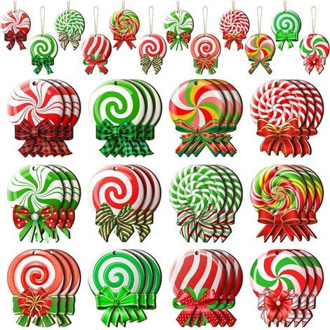 36 decorazioni natalizie a forma di lecca-lecca, 12 stili, ciondoli in legno da 8 cm a forma di albero di Natale con cordino per ghirlande, finestre, caminetti, porte, alberi di Natale e decorazioni p (1/5)