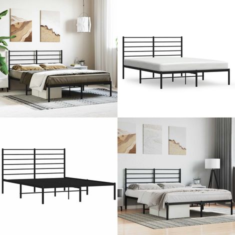 Cadre de lit métal sans matelas avec tête de lit noir 140x190cm - Cadre De Lit - Lit Double - Lit Metal - Lit Avec Têtedé Lit - Sommier - Home & Living