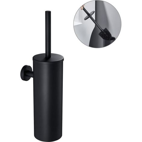 Stainless steel toilet brush and container toilet brushes toilet brush holder toilet set toilet brush with longer handle, black toilet brush for the bathroom (1/5)
