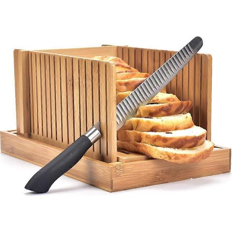 Trancheuse à pain pliable en bambou, guide de découpe pour pains grillés, gâteaux et bagels (1/4)