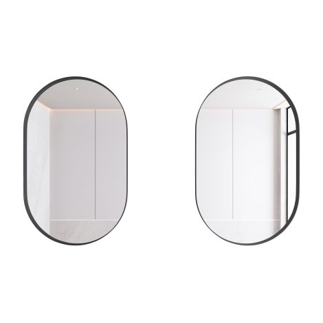 Armoire à miroir ovale élégante et étagères réglables pour salle de bain salon et chambre noir
