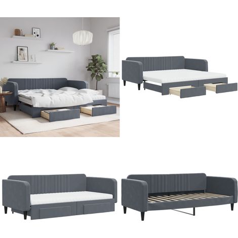 vidaXL Tagesbett Ausziehbar mit Schubladen Dunkelgrau 100x200 cm Samt (1/5)