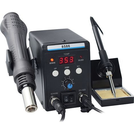 700W Hot Air Soldering and Desoldering Station, 2-in-1 Soldering Iron for Desoldering, Hot Air Station 200-500°C Adjustable Temperature 8586 Hot Air Station Kit (EU) (1/5)