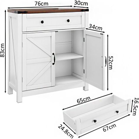 Meubles de rangement style campagnard – Tiroirs, étagères réglables, armoires blanches avec comptoirs noyer, consoles pour coin café – Esprit cosy et fonctionnel