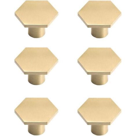 Paquete de 6 manijas de gabinete de latón, manijas doradas para muebles, manijas hexagonales de un solo orificio para cocina, oficina, armarios, aparadores (1/5)