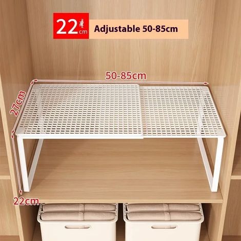 (Grand format blanc) Organisateur de rangement rétractable pour penderie, étagère coulissante, étagère à chaussures, portant à vêtements optimisant l'espace intérieur. (1/5)