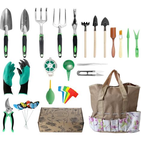 Juego de herramientas de jardinería de 23 piezas: herramientas resistentes con bolsa de transporte impermeable, mangos ergonómicos y pala pequeña. Ideal para hombres y mujeres.