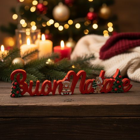 Scritta decorativa "Buon Natale" in legno da appoggio per decorazione natalizia -39.5 cm (1/4)