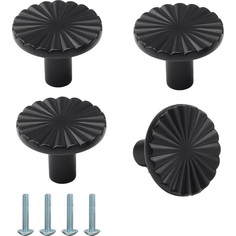 pomos de puerta de aleación de zinc, redondos, de un solo orificio, para muebles, color negro, con tornillos, para baño, armario, cajón y cómoda. (1/5)