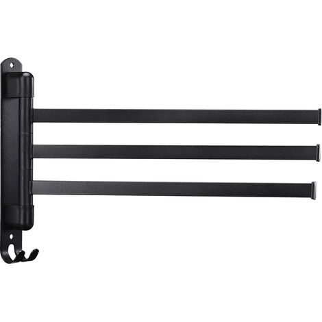 Porte-serviettes pivotant en acier inoxydable 304, barre porte-serviettes murale peu encombrante, noir, 3 bras (1/2)
