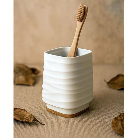Portaspazzolino in plastica ABS e bamboo bianco Alabama (1/2)