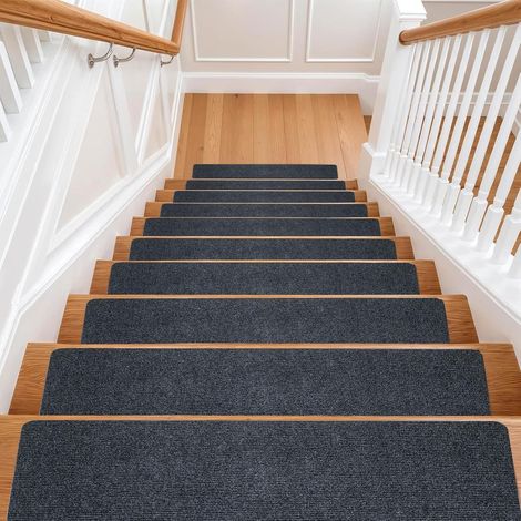 M.J COMFY-LIFE Stair Tread Pads Stair Mats Carpet Non-slip Step Protectors Reusable Stair Runner Rugs Covers Stair Protection Mats for Home Indoor Pets Kids Elders (Grey-Striped, 30pcs-70x22cm) (1/5)