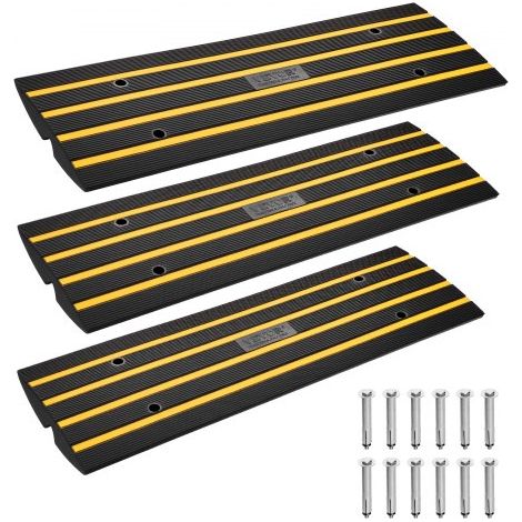 Rampe de Seuil Hauteur 6,5 cm 3PCS Rampes Trottoir Caoutchouc Capacité Charge 15 T Rampe Accès Fauteuil Roulant Antidérapante Extensible pour Quai Chargement Garage Entrée Porte 122x40,5x6,5 cm (1/3)