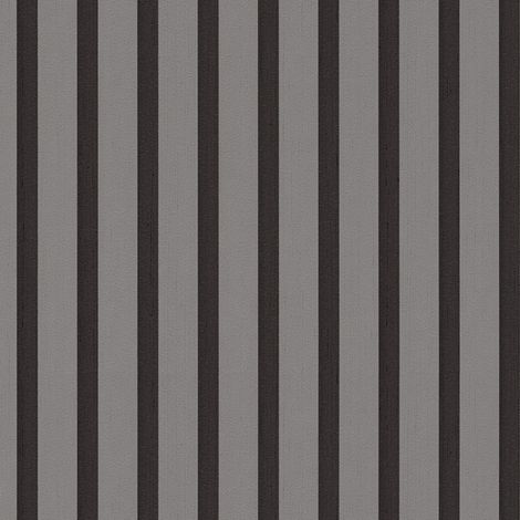Papel pintado con rayas Profhome 786284 papel pintado vinílico estampado en caliente tejido non tejido ligeramente texturado de aspecto madera mate gris negro 5,33 m2