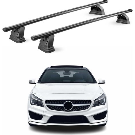 OMAC Barres de toit transversales en acier pour Mercedes CLA C117 X117 2013-2019 – TÜV / DIN 75302:2019 – Antivol inclus – Rainure en T (accessoires) – Charge max 75 kg – 2 barres – Noir (1/5)