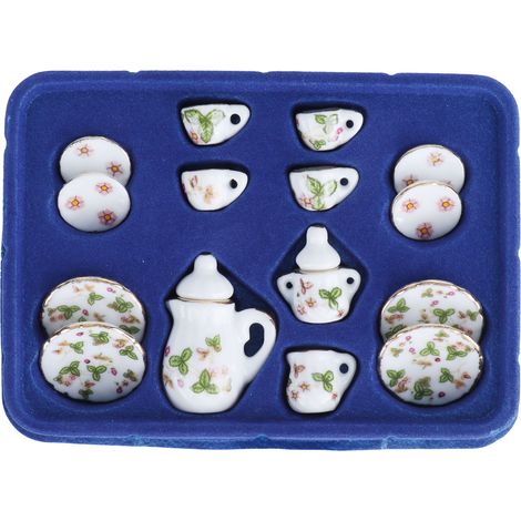 15 pièces Tasses à Thé Céramique 1/12 Accessoires Cuisine Miniature Décor Maison de Poupée Trèfle