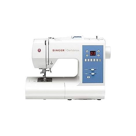 SINGER 7465D Confidence Macchina da Cucire Computerizzata 50 Punti 6 Programmi Principali Braccio Libero Infila Ago Automatico Bobina Drop and Sew Luce LED Integrata colore Bianco e Blu