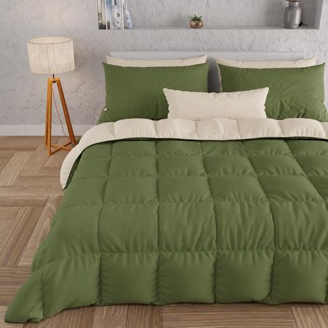 Couette d'hiver Simple, Housse de Couette Simple, Coloris uni crème Olive Double Face, 100% fabriquée en Italie (1/5)