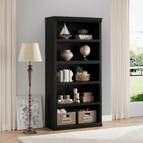 Bibliothèque 5 niveaux MDF – ferme relief noir 1712 mm (1/5)