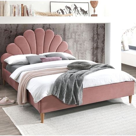 Lit coquillage velours rose 160 x 200 cm Sohan (1/3)