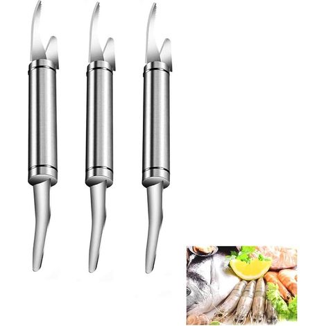 Éplucheur De Crevettes Professionnel 5-en-1 en Acier Inoxydable,Outil Multifonction Pour Éveiner,Décortiquer,Couper et Vider les Crevettes,Couteau à Crevette Pour Sushi,Écailleur,Coupeur(3 pièces) (1/5)