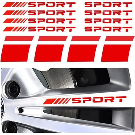 12PCS Autocollants Réfléchissants pour Jantes de Voiture, Logo de Pneu Sport Emblem Stripes, Roue Autocollant de Lettre de Voiture, Bandes de Décalcomanies pour Jantes de Voiture(Rouge) (1/4)