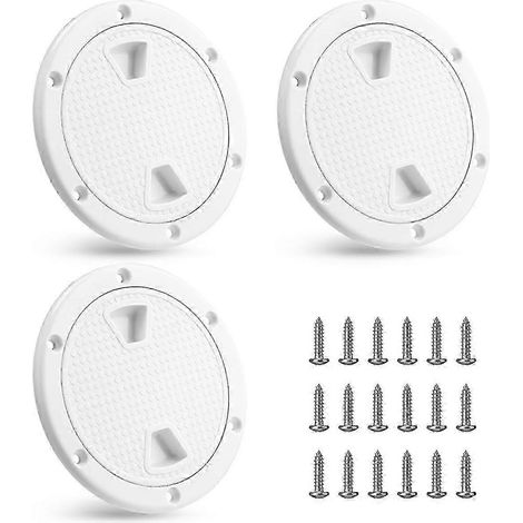 Lot de 3 trappes de pont blanches circulaires antidérapantes, couvercle de trappe d'inspection amovible de 10 cm (4 pouces) avec vis, pièces de bateau 25-26 (1/5)