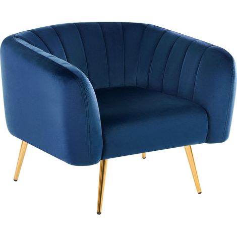 Poltrona Imbottita in Velluto Blu con Struttura in Metallo in Oro Laconia (1/5)