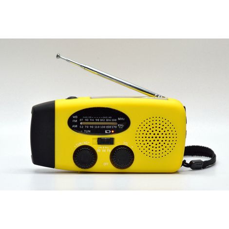Mini radio d'urgence avec manivelle solaire et rétroéclairage, AM/FM, 1000 mAh, jaune (1/2)