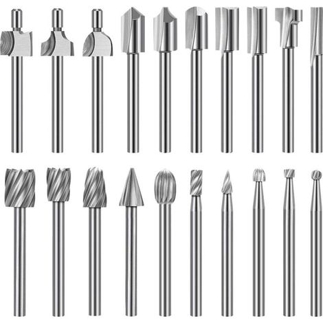 20 Mèches gravure haute dureté (10 HSS carbure +10 mèches toupie), tige 1/8"(3mm), pour bricolage bois/sculpture/perage/ébarbage (1/5)