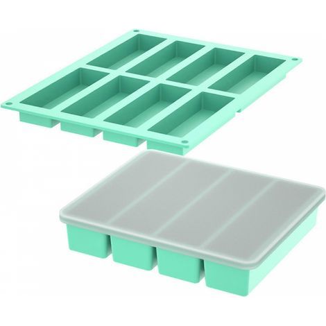 Vaschette per cubetti di ghiaccio (azzurro cielo) in silicone, forma rettangolare, di tendenza, adatte alla cucina. (1/5)
