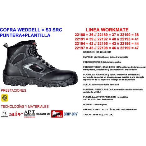 Botas COFRA Weddell Nº36 S3 SRC con Puntera y Plantilla