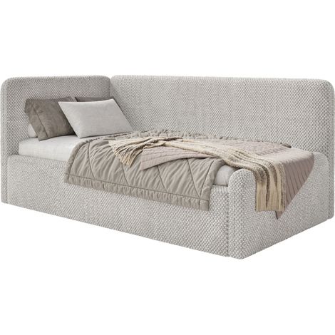 Selsey Fanko –Jugendbett 90x200 cm mit Kopfteil links, Plüsch, Graubeige