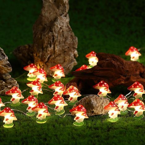 String of lights, 20 LEDs, mushroom shape, timer, 2 m, garden/living room decoration (1/5)
