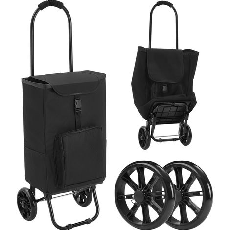 Mophorn Chariot de courses pliable à 2 roues, capacité de charge 35 kg, caddie polyvalent pour marché et camping, avec sac amovible, compartiment isotherme et poignée en mousse confortable, noir (1/5)